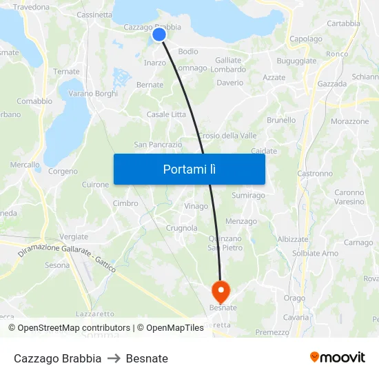 Cazzago Brabbia to Besnate map
