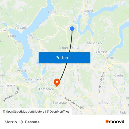 Marzio to Besnate map