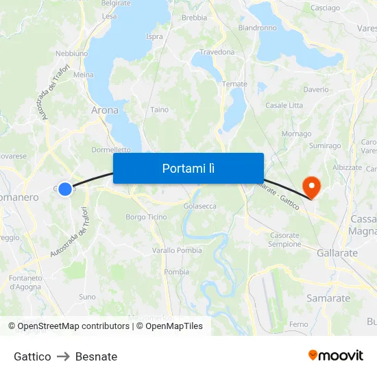 Gattico to Besnate map