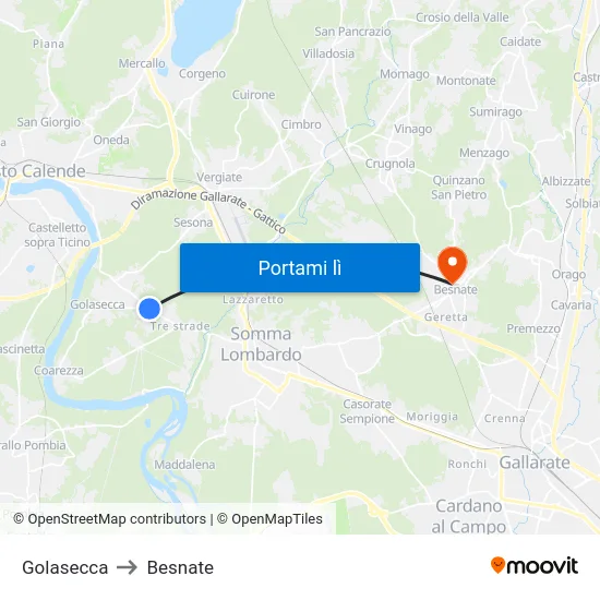 Golasecca to Besnate map