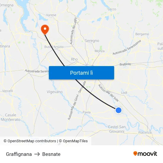 Graffignana to Besnate map