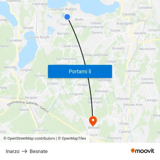 Inarzo to Besnate map