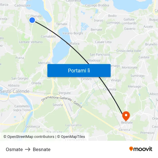 Osmate to Besnate map