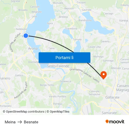 Meina to Besnate map