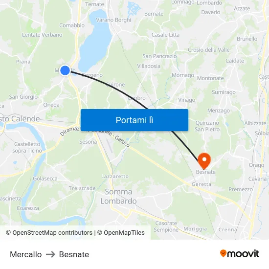 Mercallo to Besnate map