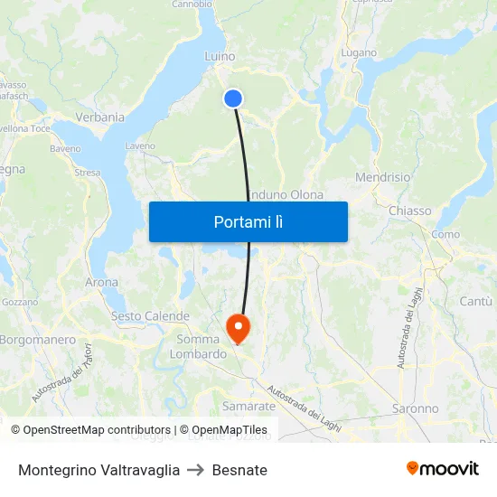 Montegrino Valtravaglia to Besnate map