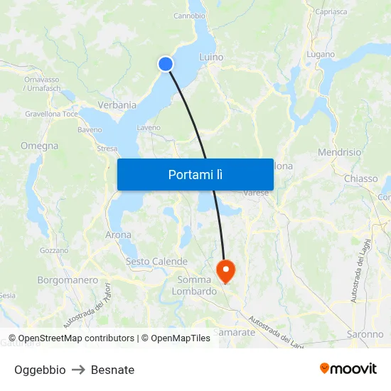Oggebbio to Besnate map