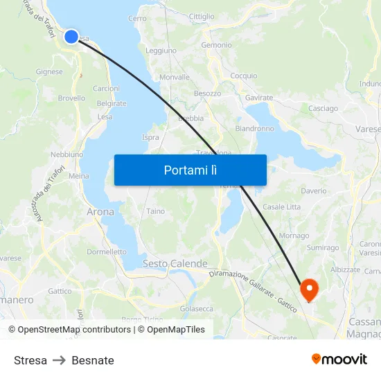 Stresa to Besnate map