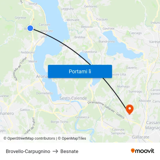 Brovello-Carpugnino to Besnate map