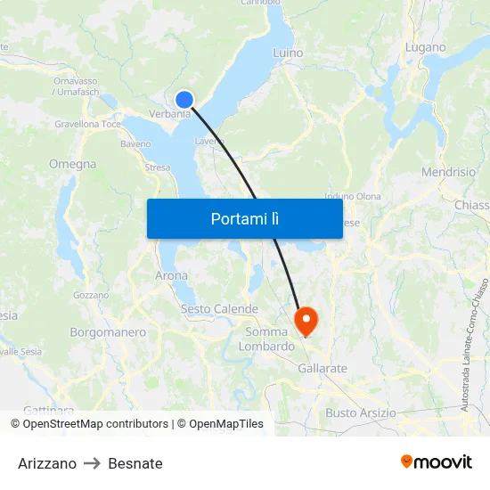 Arizzano to Besnate map