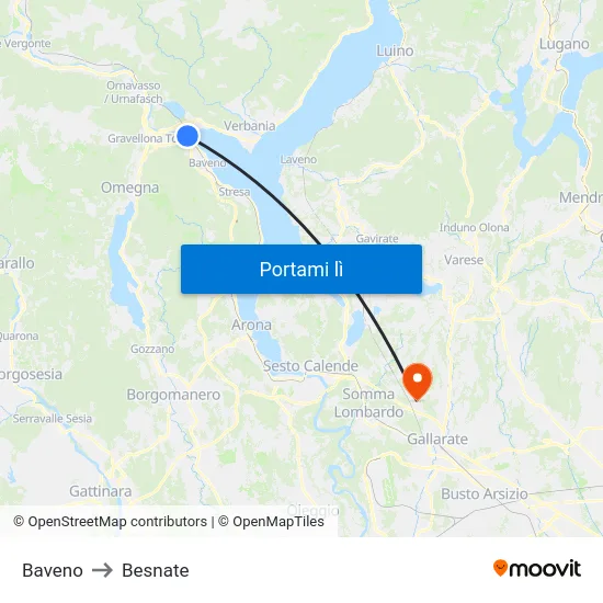 Baveno to Besnate map