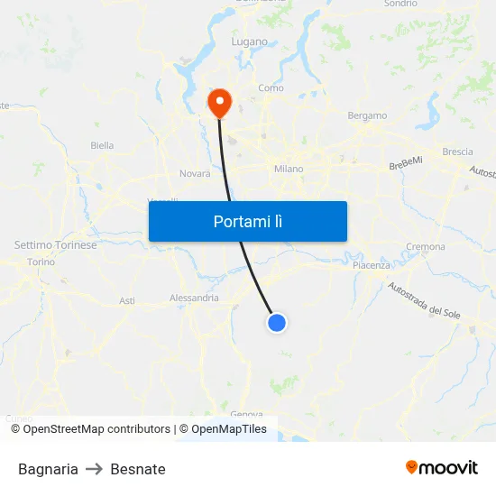 Bagnaria to Besnate map
