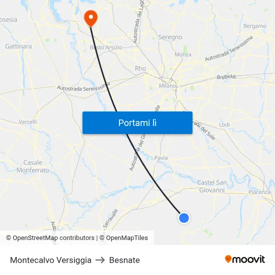 Montecalvo Versiggia to Besnate map