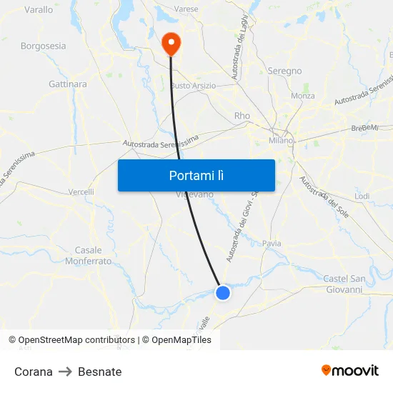 Corana to Besnate map