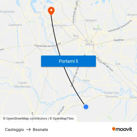 Casteggio to Besnate map