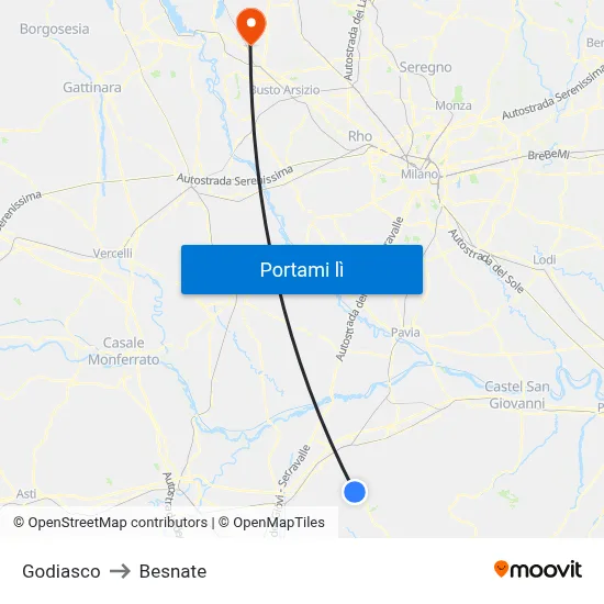 Godiasco to Besnate map