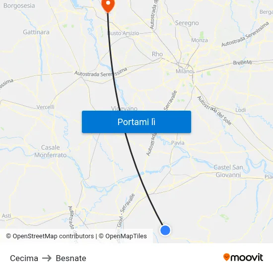 Cecima to Besnate map