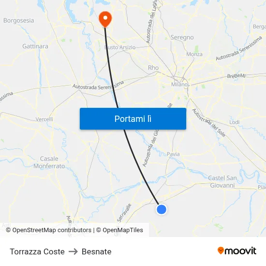 Torrazza Coste to Besnate map