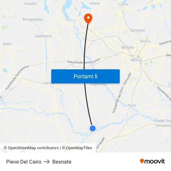 Pieve Del Cairo to Besnate map