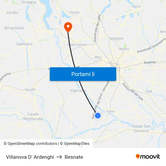 Villanova D' Ardenghi to Besnate map