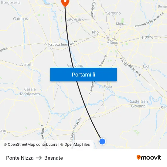 Ponte Nizza to Besnate map