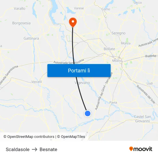 Scaldasole to Besnate map