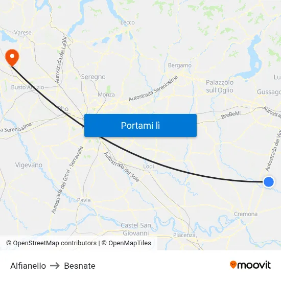 Alfianello to Besnate map