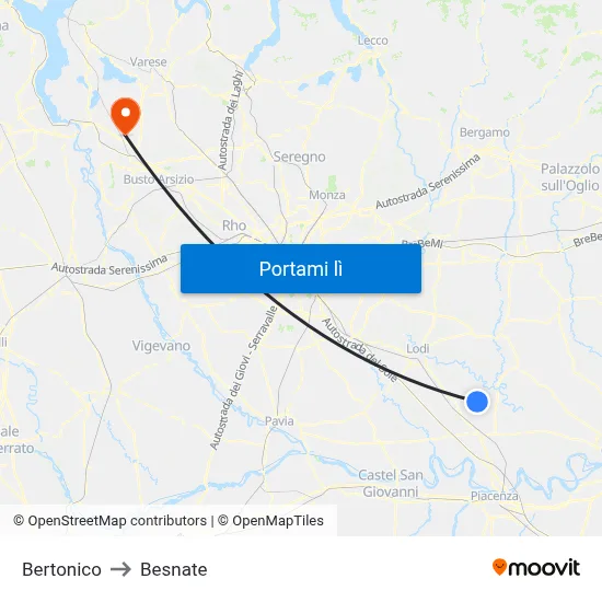 Bertonico to Besnate map