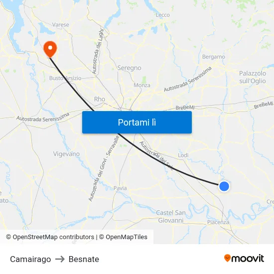 Camairago to Besnate map