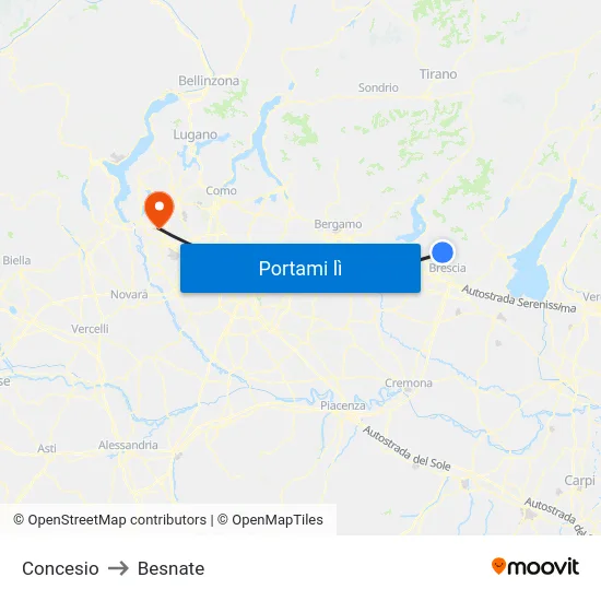 Concesio to Besnate map