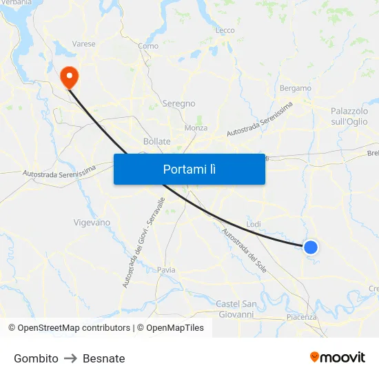 Gombito to Besnate map