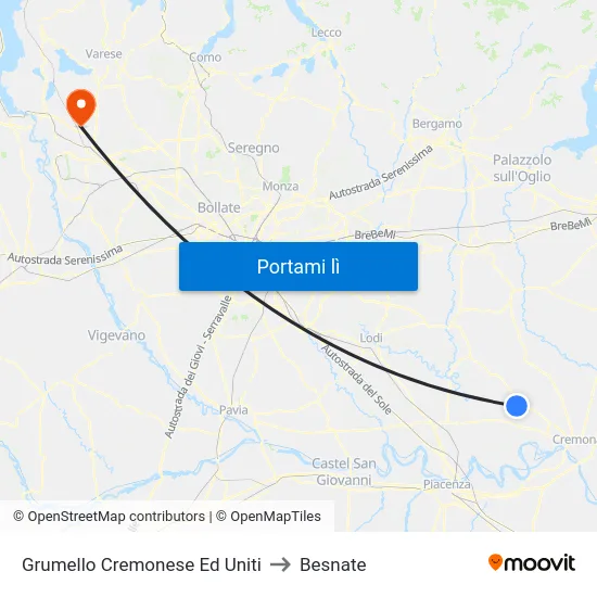 Grumello Cremonese Ed Uniti to Besnate map