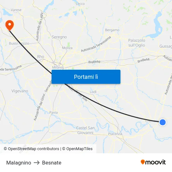 Malagnino to Besnate map