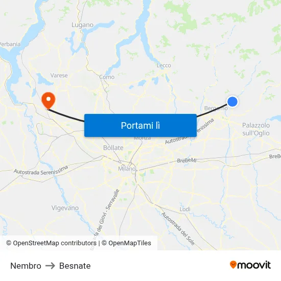 Nembro to Besnate map