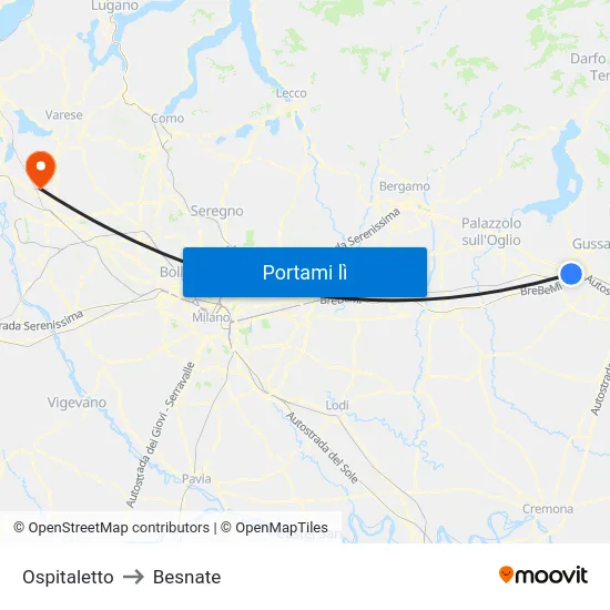 Ospitaletto to Besnate map