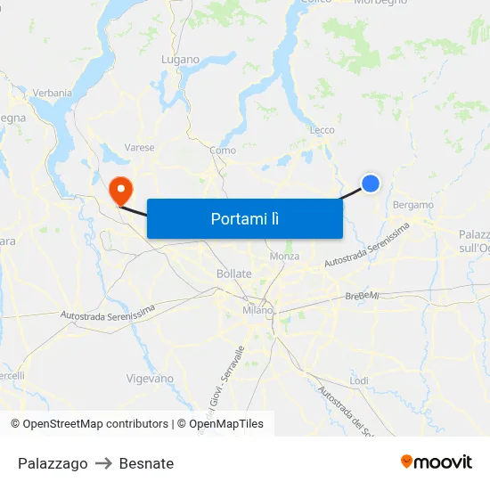 Palazzago to Besnate map