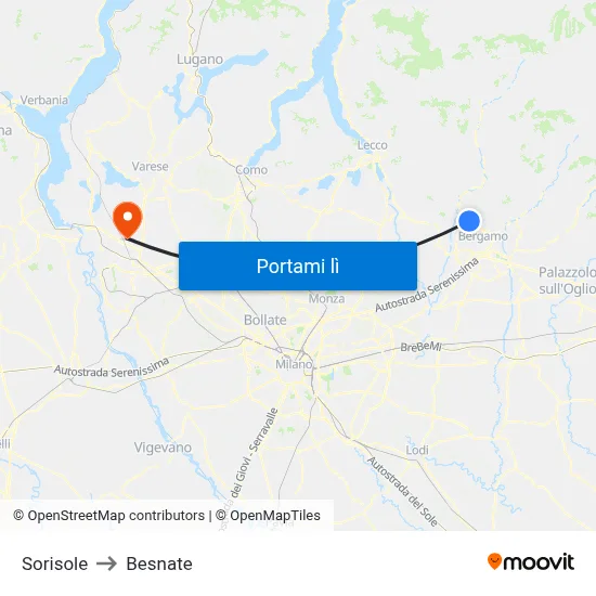 Sorisole to Besnate map