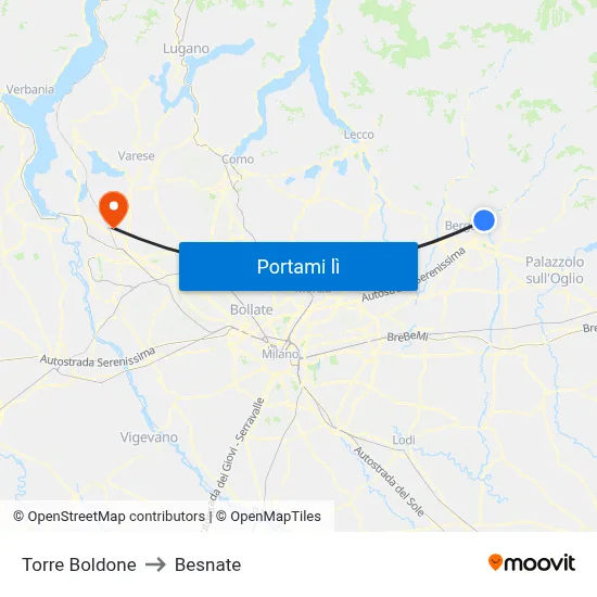 Torre Boldone to Besnate map