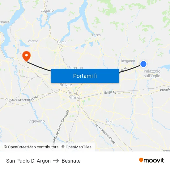 San Paolo D' Argon to Besnate map