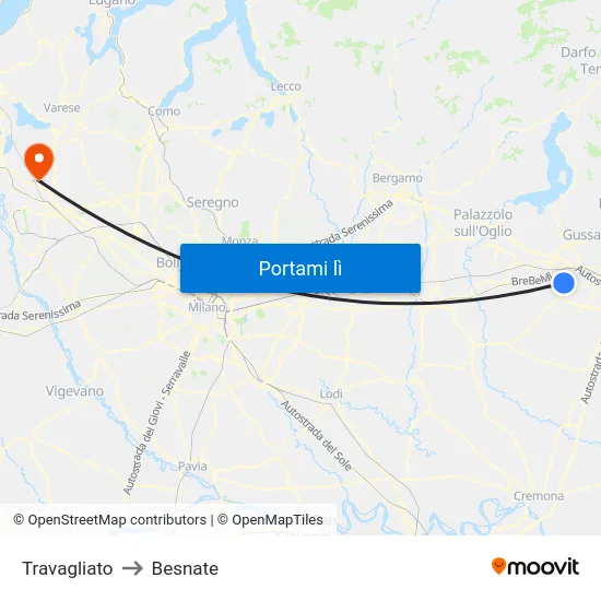 Travagliato to Besnate map