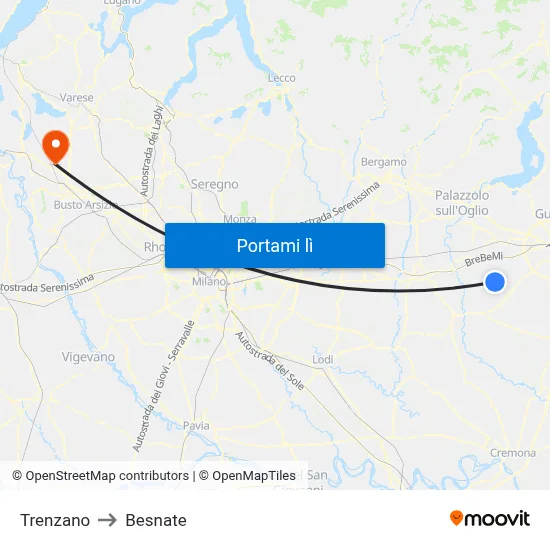 Trenzano to Besnate map