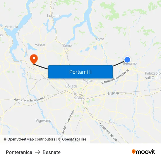 Ponteranica to Besnate map