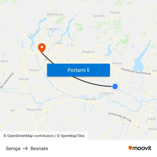 Seniga to Besnate map