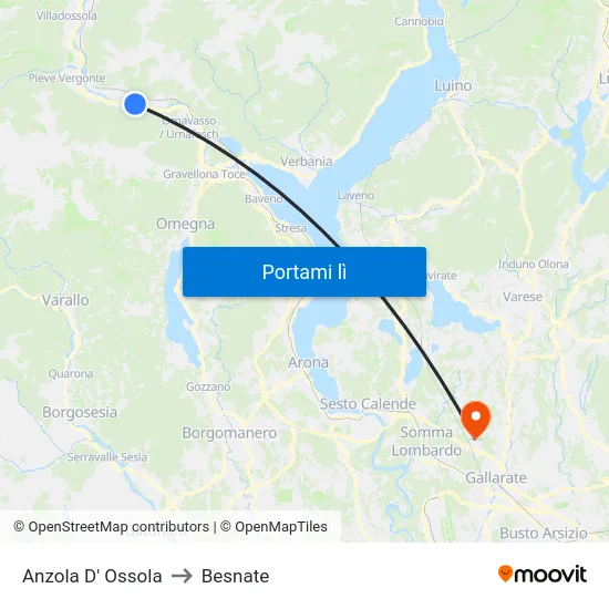 Anzola D' Ossola to Besnate map