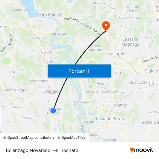 Bellinzago Novarese to Besnate map