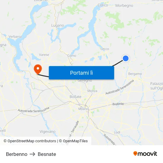 Berbenno to Besnate map