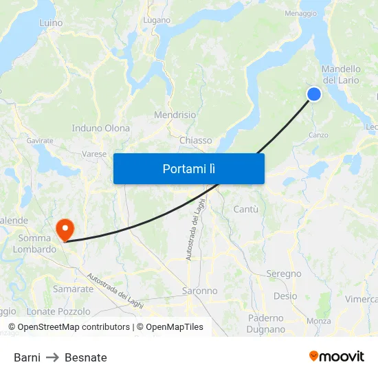Barni to Besnate map