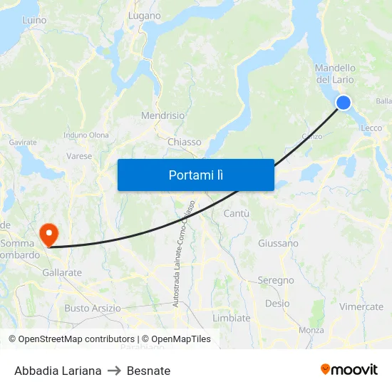 Abbadia Lariana to Besnate map