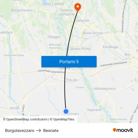 Borgolavezzaro to Besnate map