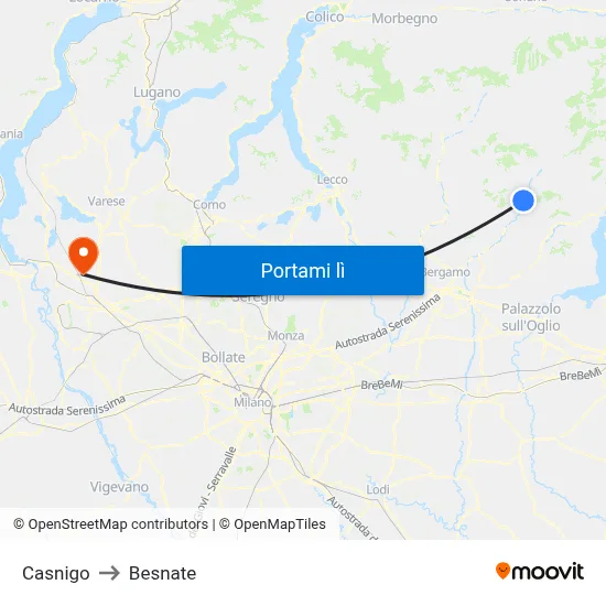 Casnigo to Besnate map